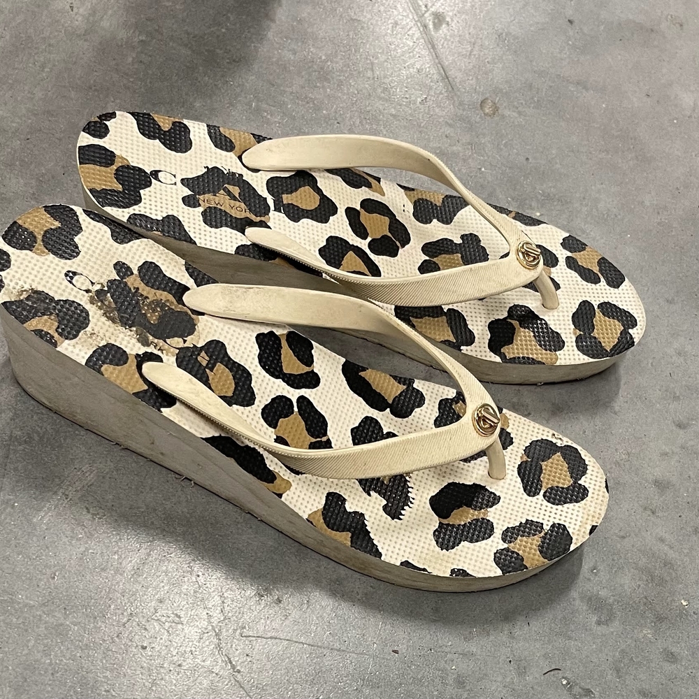 Leopard Print Wedge Flip Flops